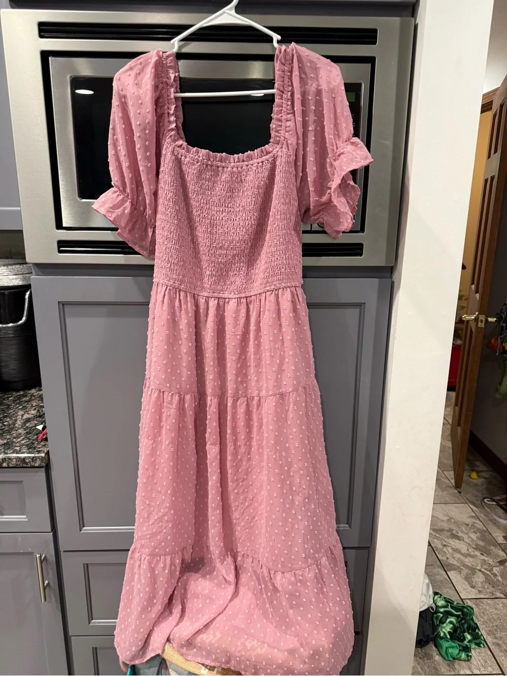 Smocked Pink Puff Sleeve Maxi Dress
